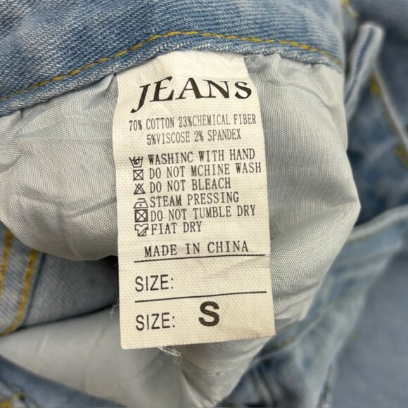 Unbranded Raw Hem Straight Leg Women's size S Flowers Blue Denim Jeans - Picture 2 of 3